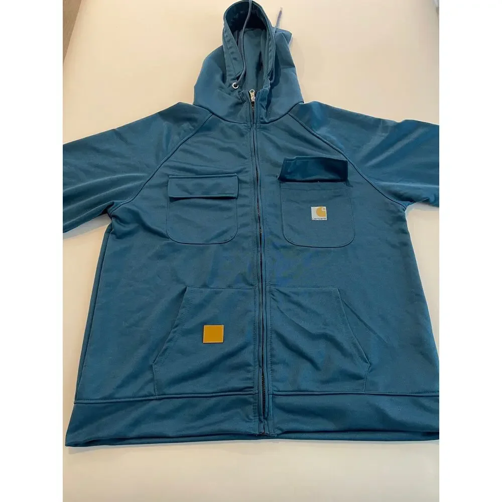 Carhartt Full Zip Hooded Jacket Blue Workwear Utility Performance Pocket Mens XL